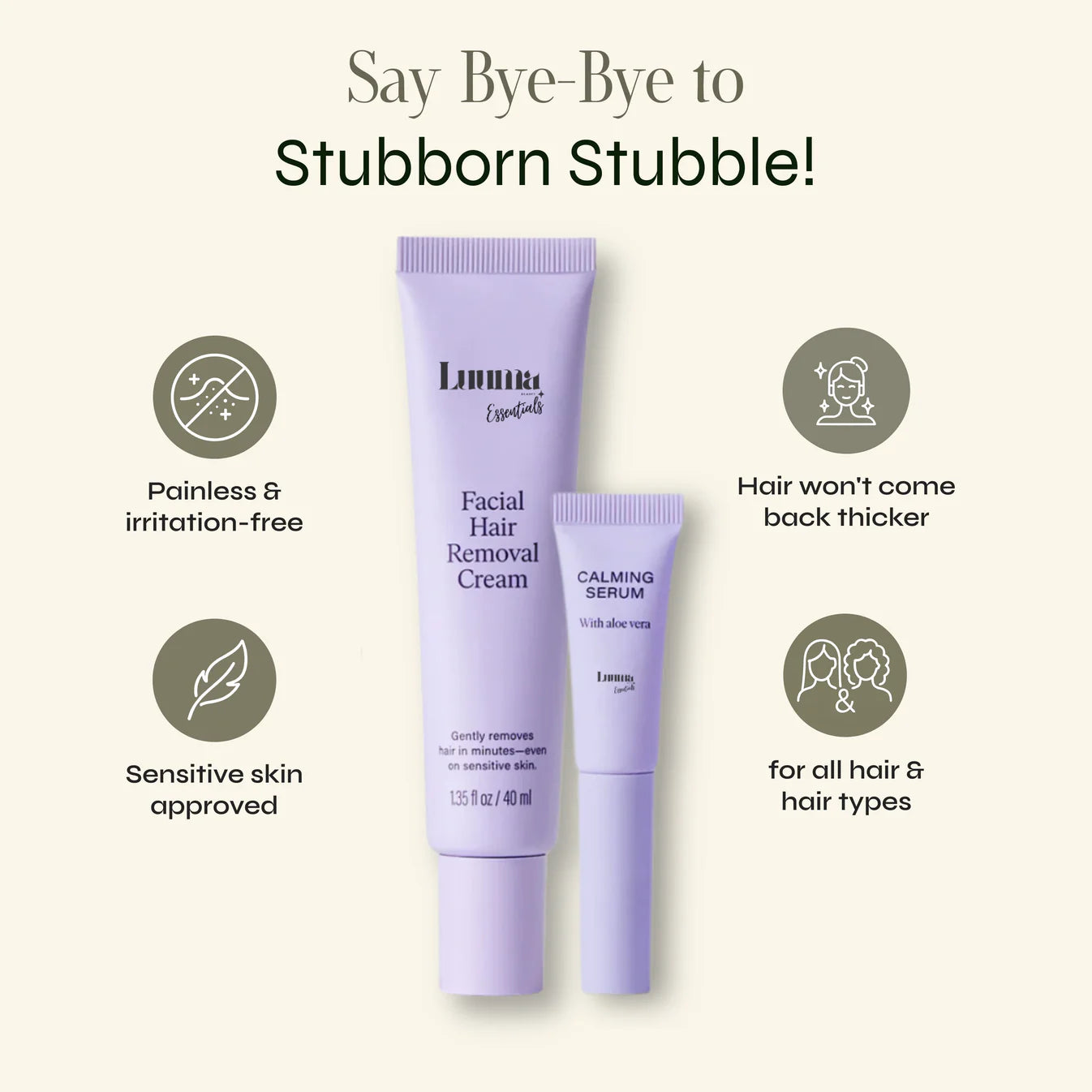 Facial Hair Removal Cream + Free Calming Aloe vera Serum 🎁